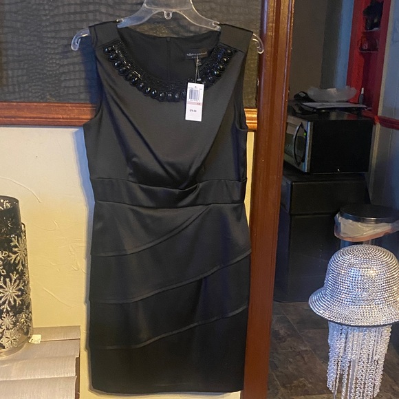 connected apparel Dresses & Skirts - Connected Apparel Black Dress with Embellished Neckline
